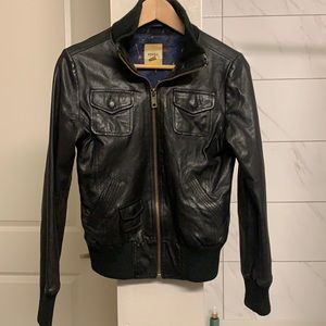 Leather bomber jacket